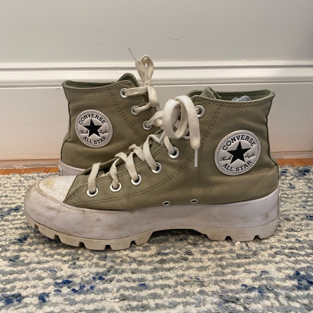 Converse Olive High-Top Sneakers with White Soles